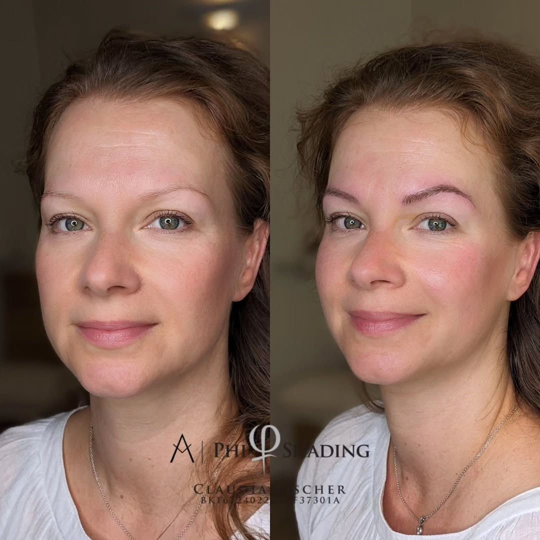 Vorher-Nachher von Powderbrows mit natürlicher Form und Definition